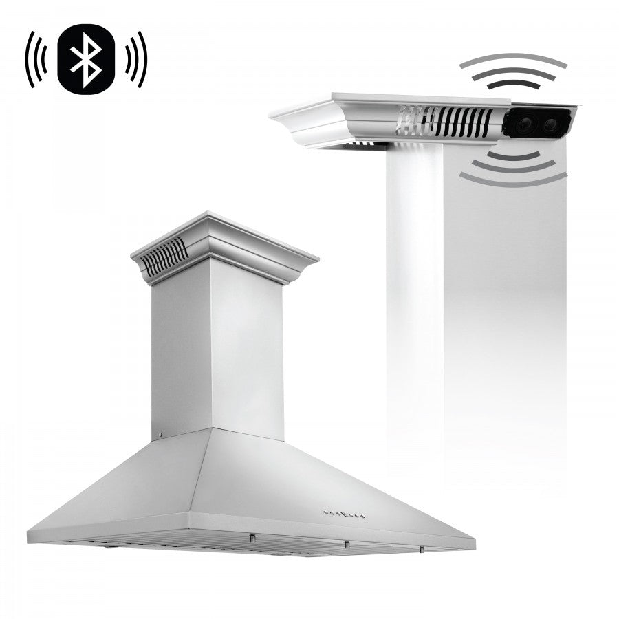 ZLINE 30 in. Stainless Steel Wall Range Hood with Built-in CrownSound® Bluetooth Speakers, KL2CRN-BT-30