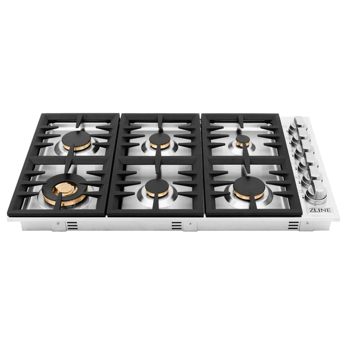 ZLINE 36 in. Dropin Cooktop with 6 Gas Brass Burners