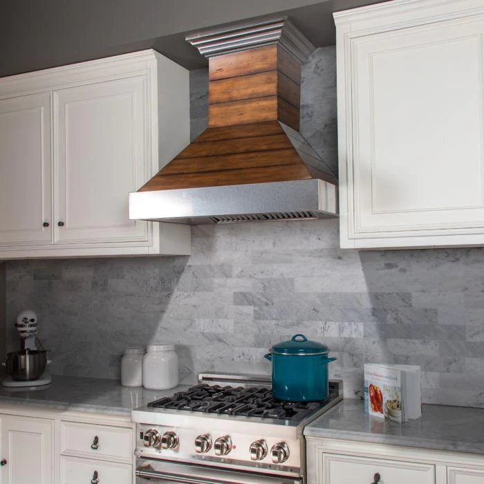 ZLINE 30 in. Designer Shiplap Wooden Wall Range Hood with Stainless Steel Accent