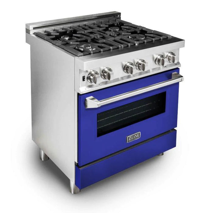 ZLINE 30 in. Professional Gas Burner/Electric Oven Stainless Steel Range with Blue Matte Door