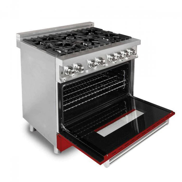 ZLINE 36 in. Professional Gas Burner/Electric Oven Stainless Steel Range with Red Gloss Door