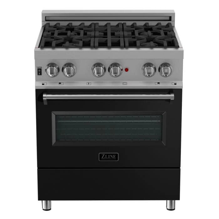 ZLINE 30 in. Professional Gas Burner/Electric Oven in DuraSnow® Stainless with Black Matte Door,
