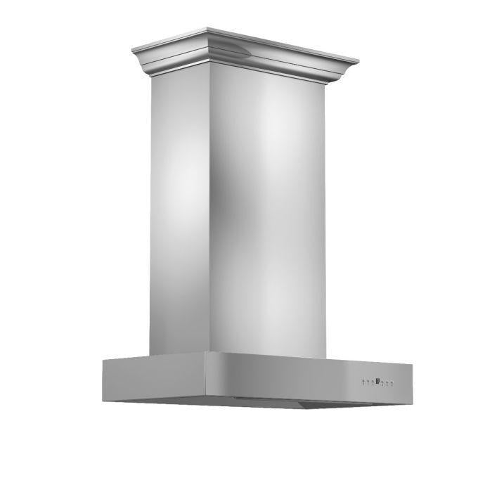 ZLINE 30 In. Convertible Professional Wall Mount Range Hood in Stainless Steel with Crown Molding, KECOMCRN-30